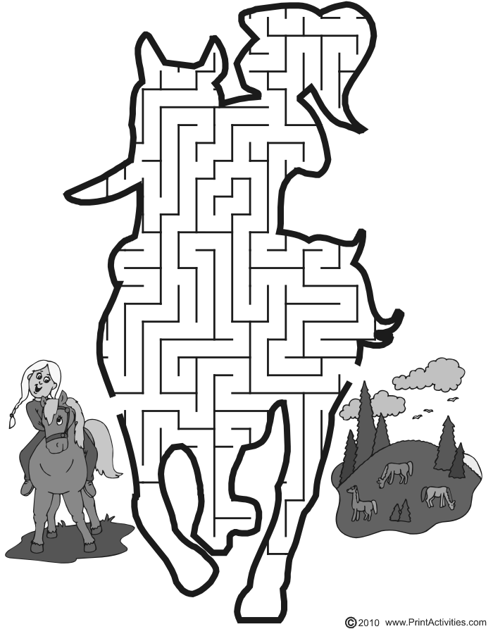 Horse Maze: Help the girl riding the horse thru the maze to the meadow.