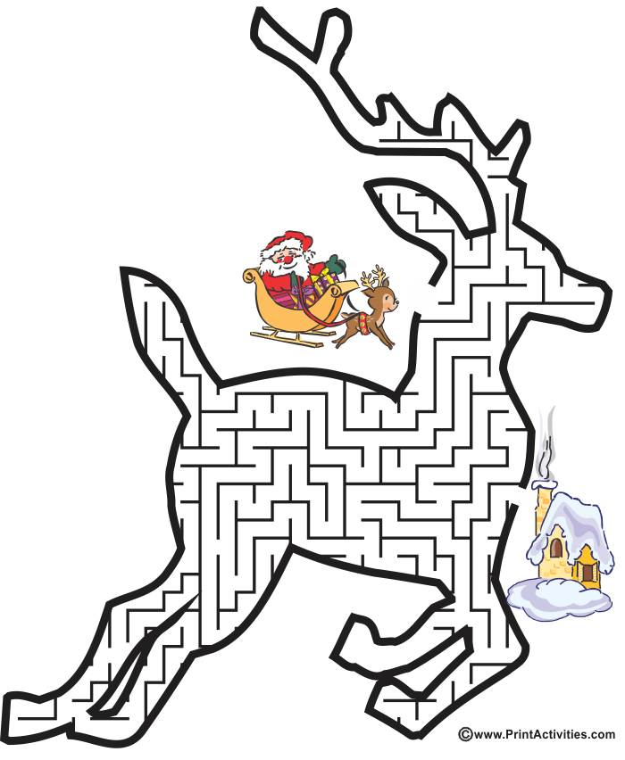 Reindeer Maze: Guide Santa's sleigh to the house.