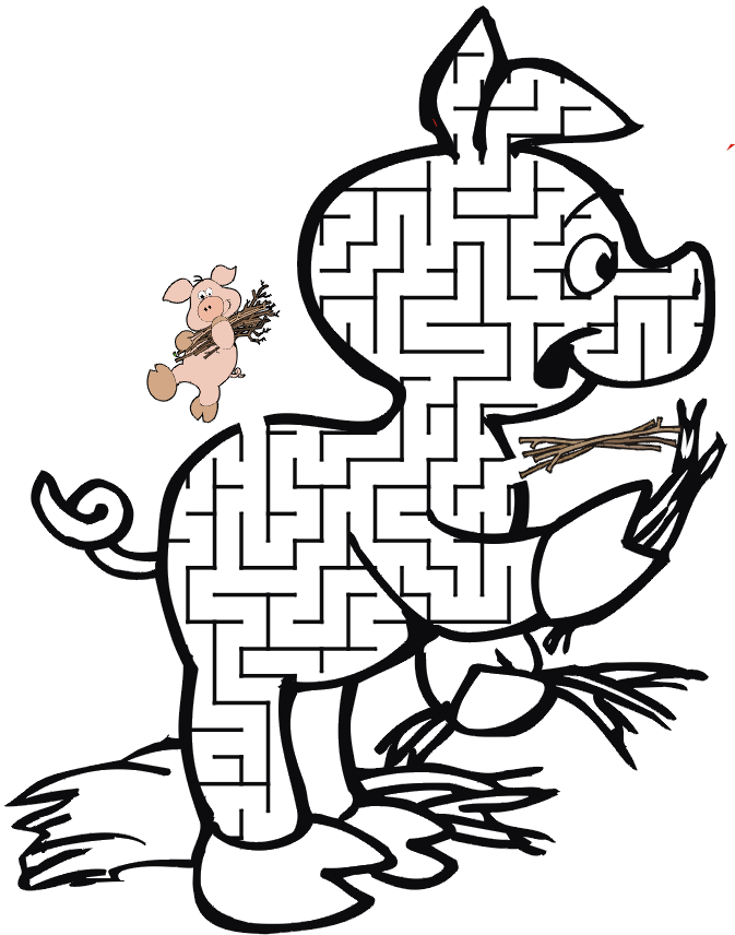 Printable Three Little Pigs Maze: Guide the pig to a pile of sticks.